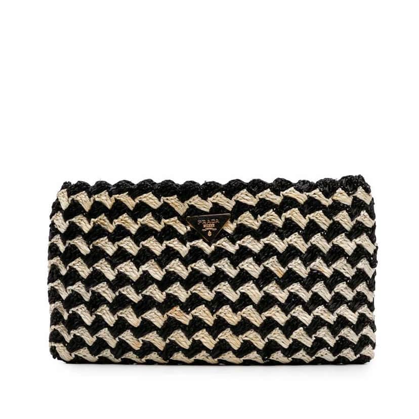 Prada Raffia Clutch Black Good condition - Front View