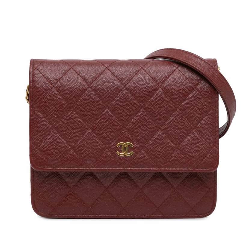 Chanel Quilted Caviar Square Wallet on Chain Red Leather Good condition - Front View