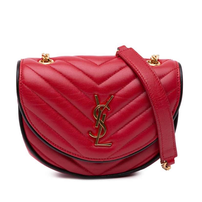 Saint Laurent Small Leather Monogram Bubble Chain Shoulder Bag Red Leather Good condition - Front View