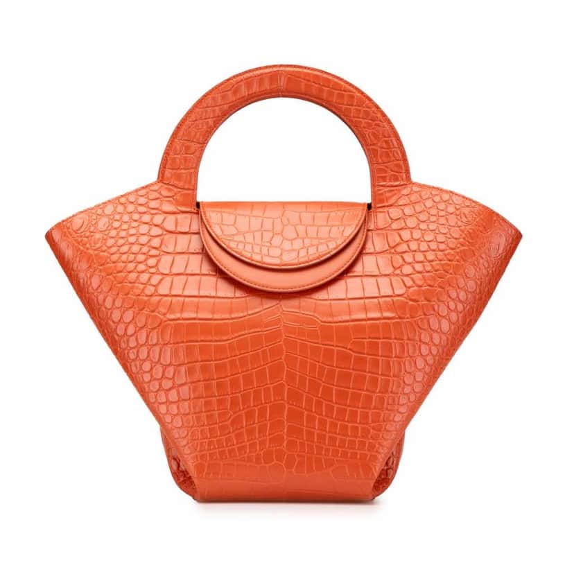 Bottega Veneta Crocodile Embossed Doll Top Handle Tote Orange Leather Good condition - Front View