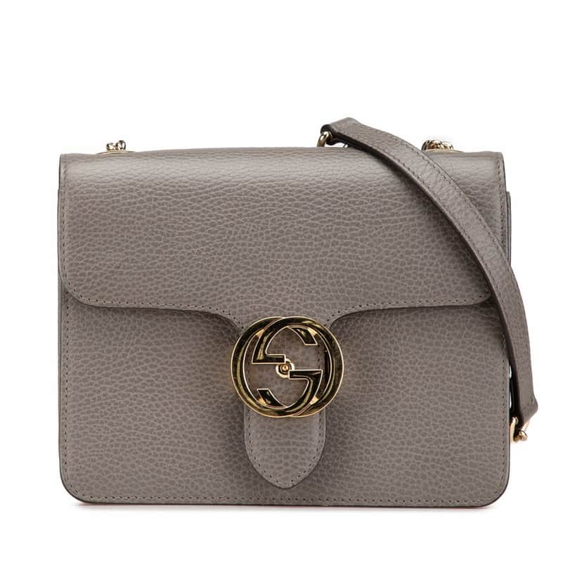 Gucci Small Dollar Calfskin Interlocking G Crossbody Grey Leather Good condition - Front View