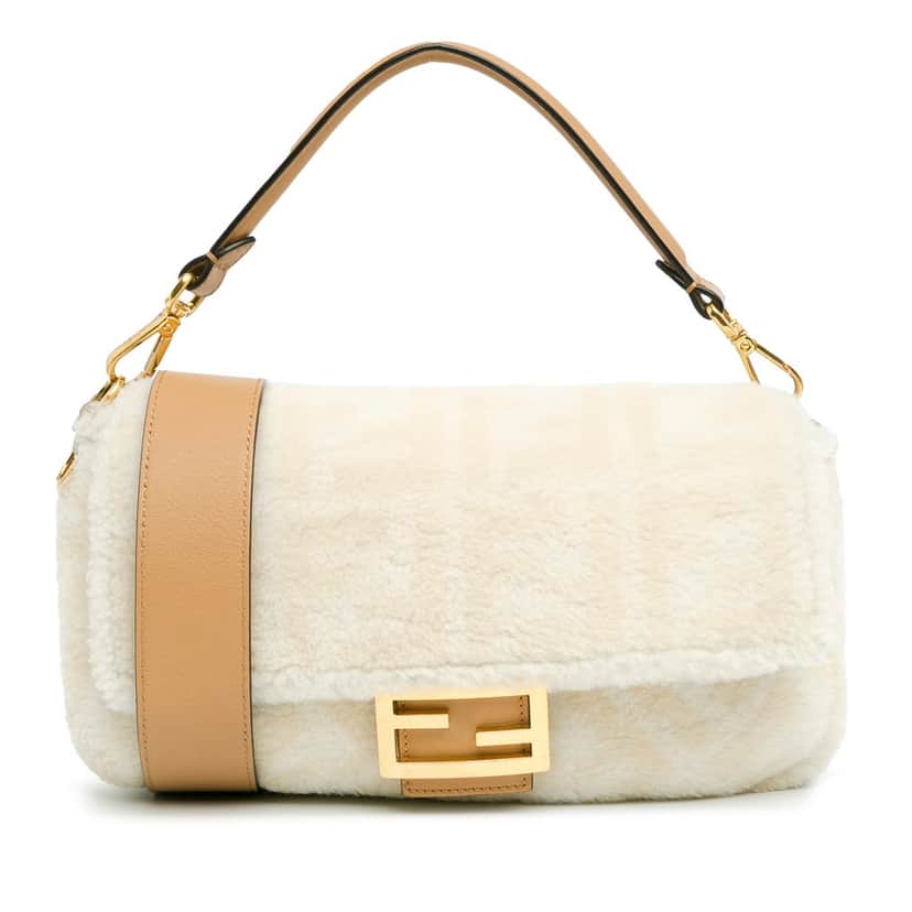 Fendi Small Zucca Shearling Baguette Satchel Brown Good condition - Front View