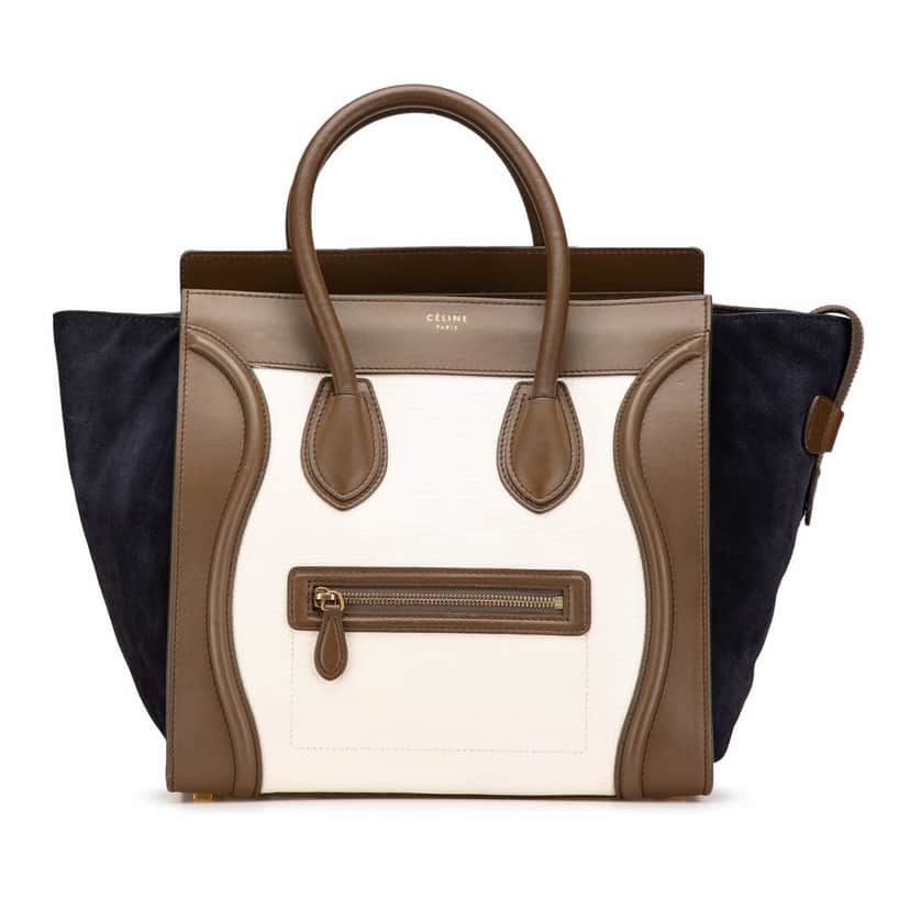 Celine Mini Tricolor Calfskin and Suede Luggage Tote White Leather Good condition - Front View