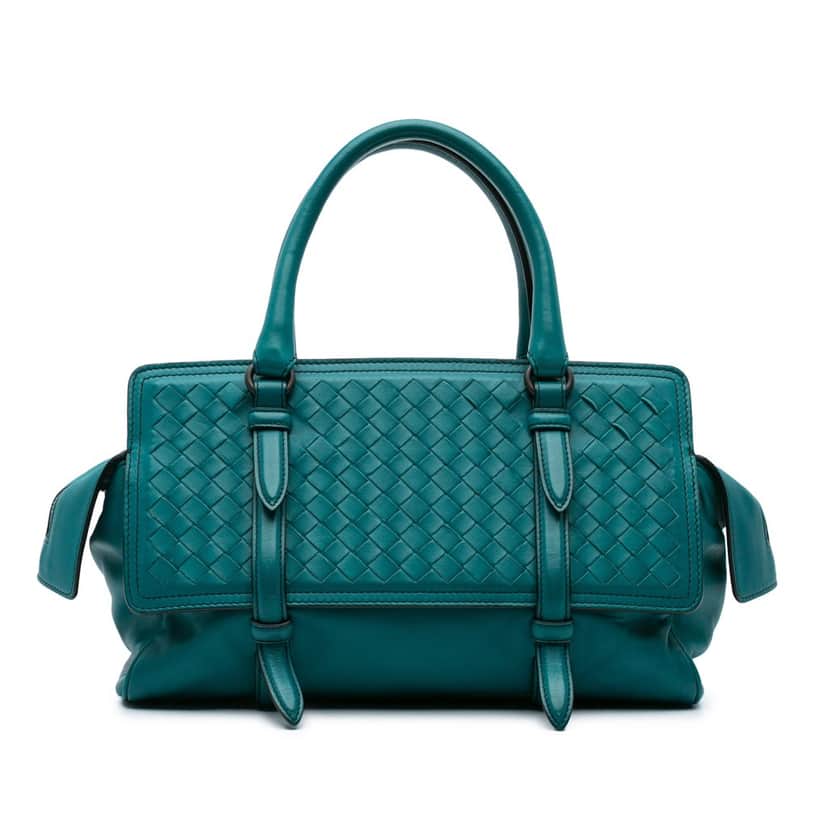 Bottega Veneta Nappa Intrecciato Monaco Bag Blue Leather Good condition - Front View
