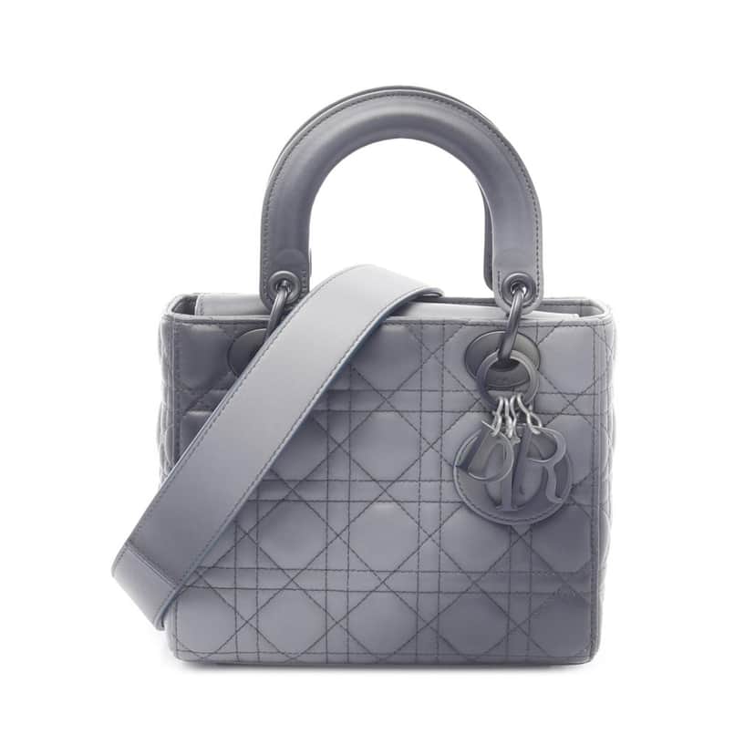 Dior Small Ombre Lambskin Cannage Lady Dior Grey Leather Good condition - Front View