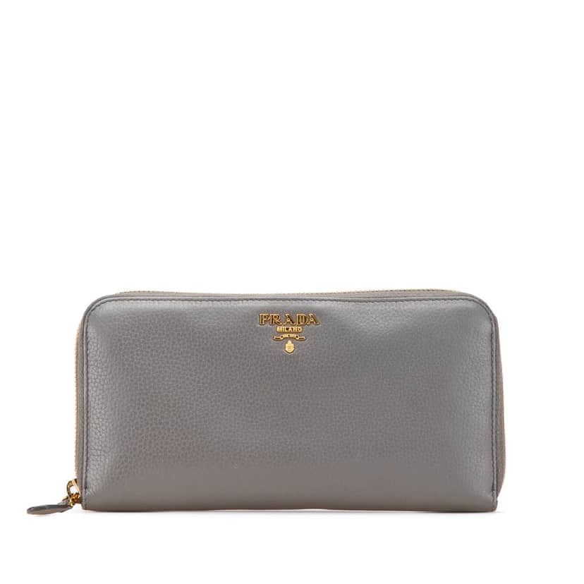 Prada Vitello Daino Zip Around Long Wallet Grey Leather Good condition - Front View
