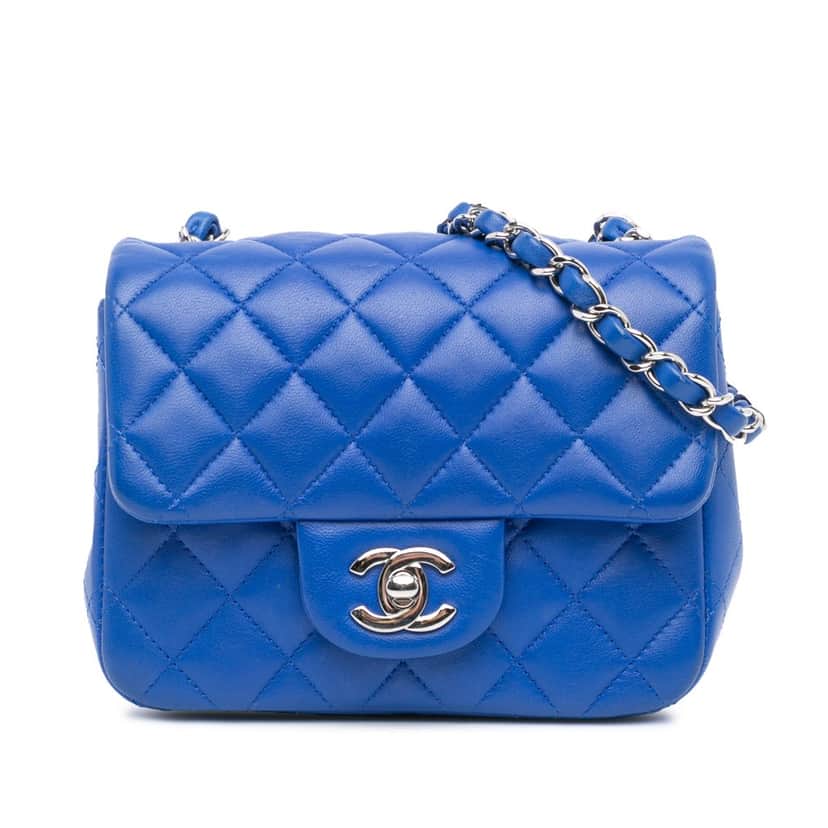Chanel Mini Square Classic Lambskin Single Flap Blue Leather Good condition - Front View