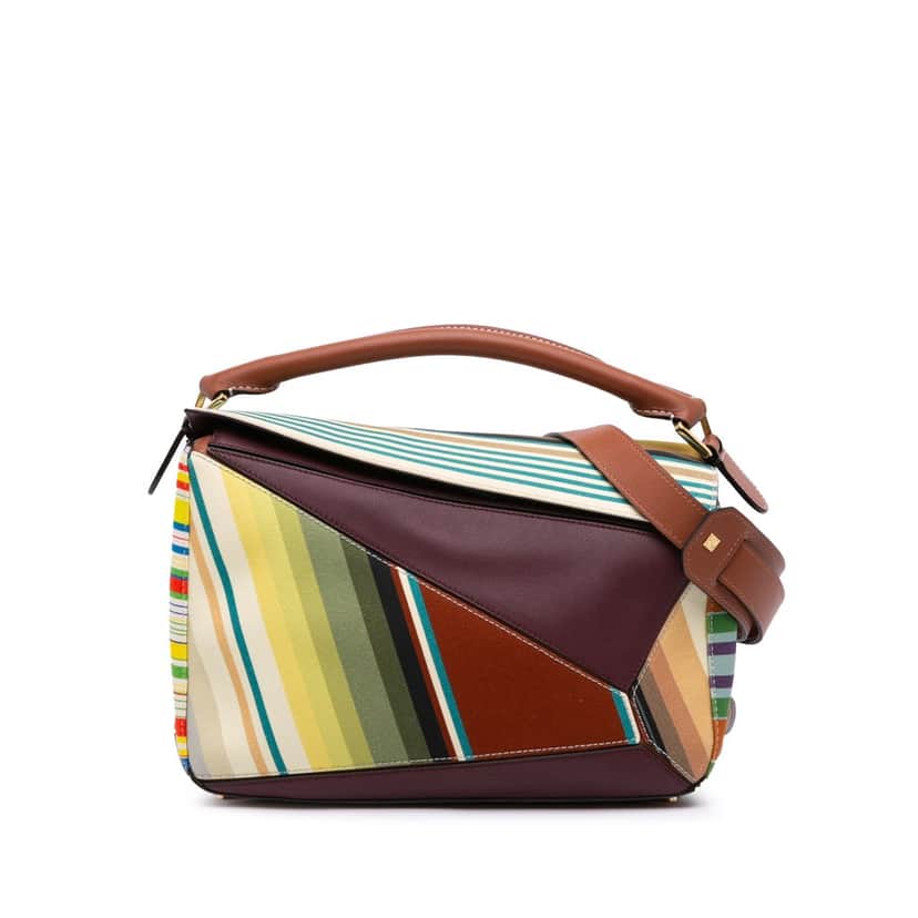 Loewe Medium Canvas and Leather Puzzle Satchel Red Canvas Good condition - Front View