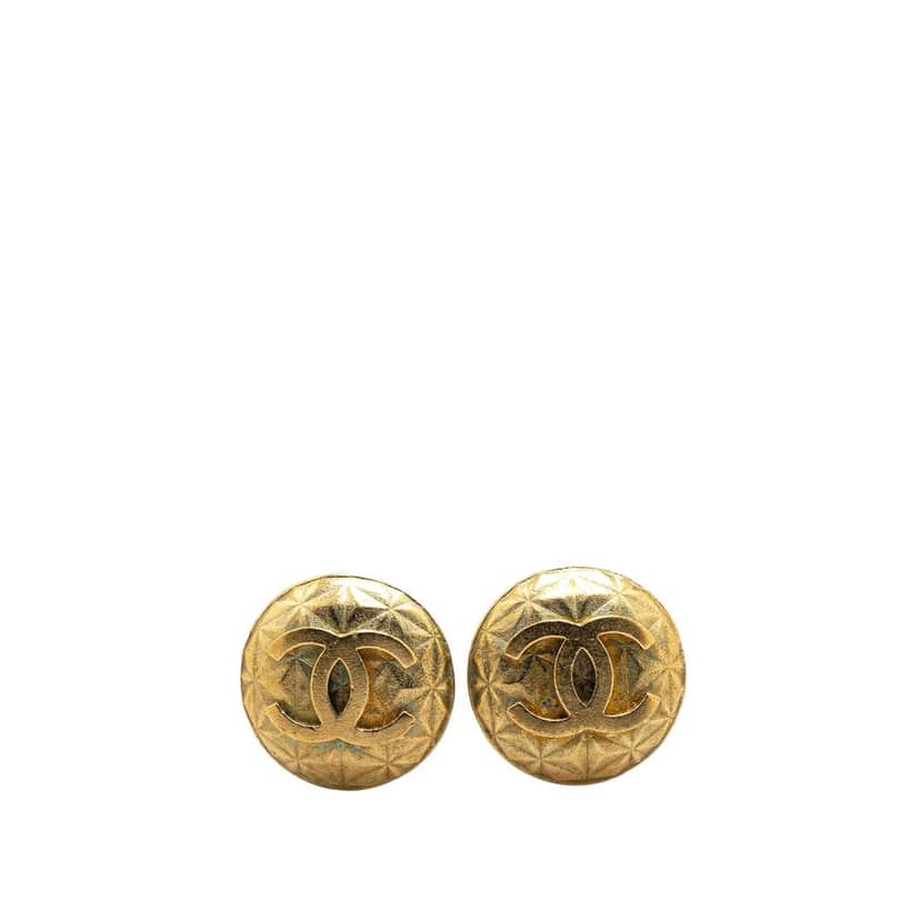 Chanel Gold Plated CC Round Clip on Earrings Gold Metal Fair condition - Front View