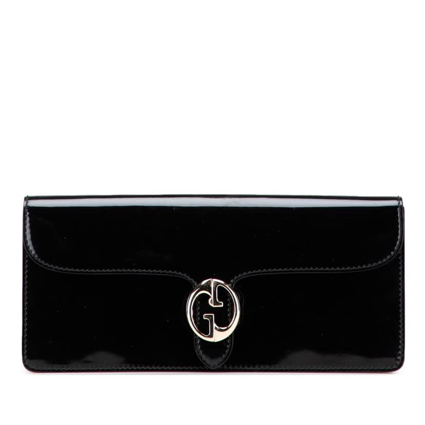 Gucci Patent 1973 Clutch Black Leather Good condition - Front View