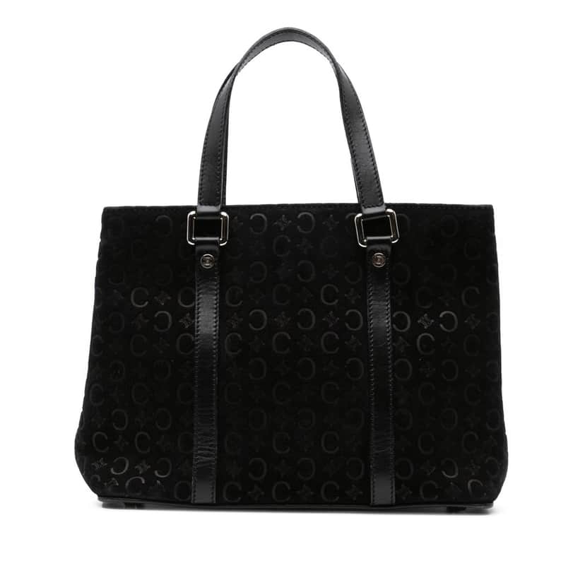Celine C Macadam Suede Handbag Black Leather Good condition - Front View