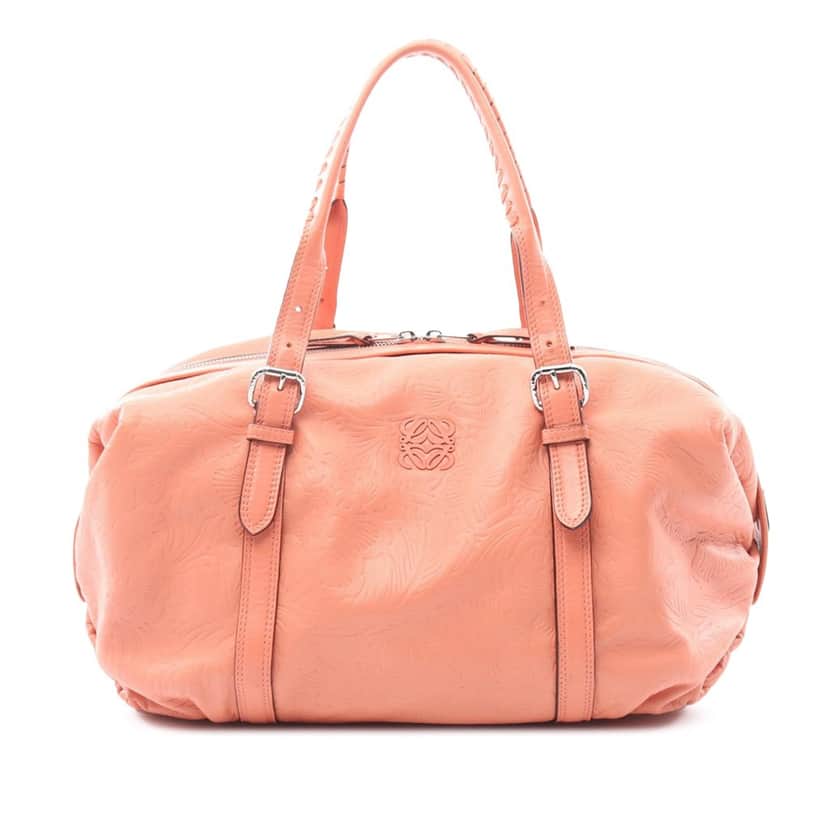 Loewe Embossed Leather Anagram Boston Bag Pink Leather Good condition - Front View