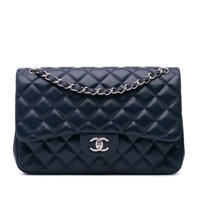 Chanel Jumbo Classic Caviar Double Flap Blue Leather Good condition - Front View