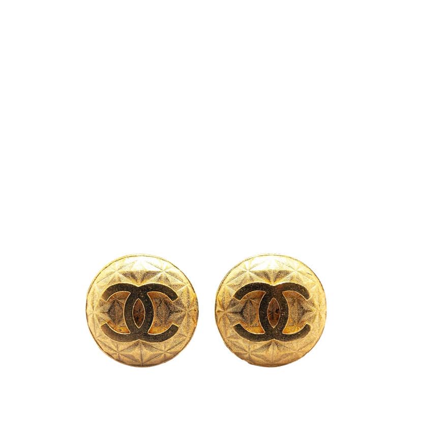 Chanel Gold Plated CC Round Clip on Earrings Gold Metal Good condition - Front View