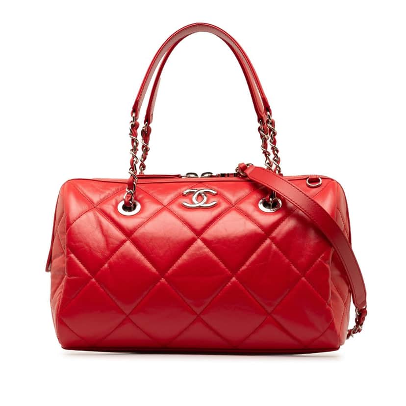 Chanel Small Aged Calfskin Express Bowling Satchel Red Leather Good condition - Front View