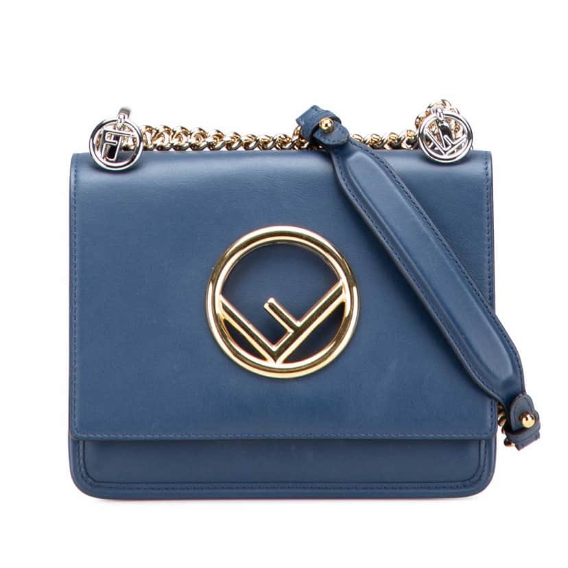 Fendi Small Kan I F Smooth Calfskin Crossbody Blue Leather Good condition - Front View