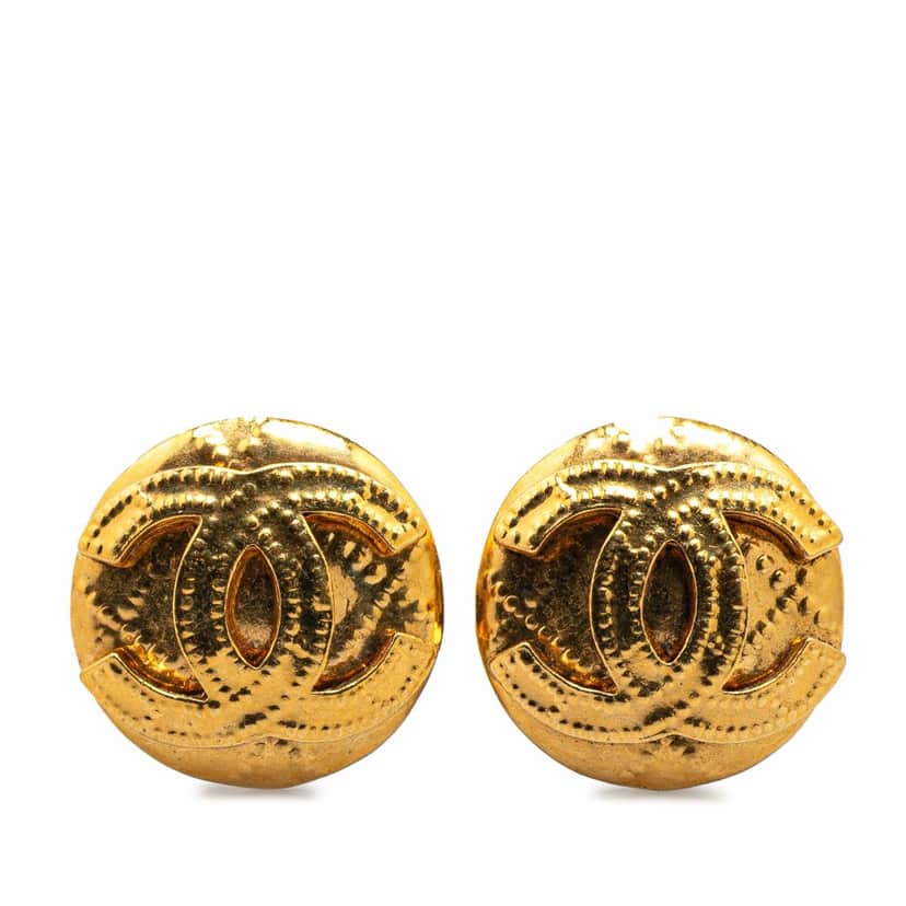 Chanel Gold Plated CC Clip on Earrings Gold Metal Good condition - Front View
