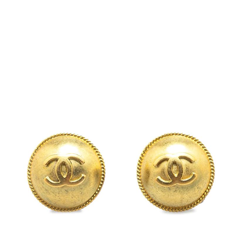 Chanel Gold Plated CC Round Clip on Earrings Gold Metal Good condition - Front View