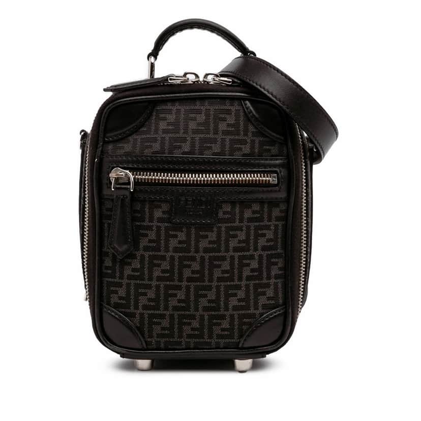Fendi Mini Zucchino Recycled Jacquard Trolley Satchel Black Canvas Good condition - Front View