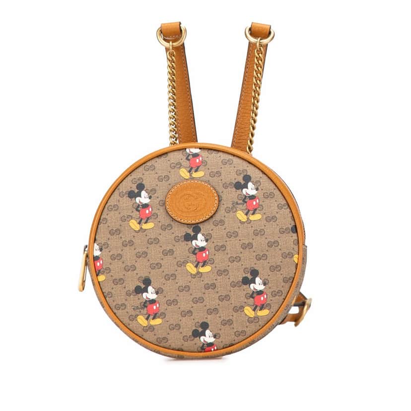 Gucci Disney Micro GG Supreme Round Mickey Mouse Backpack Brown Canvas Good condition - Front View