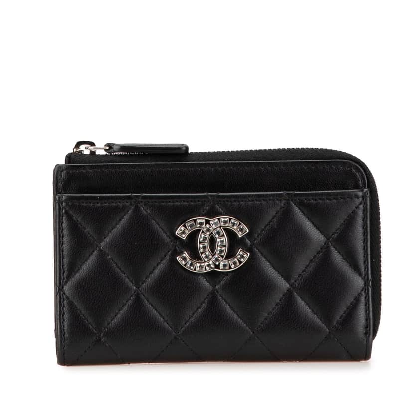 Chanel CC Quilted Lambskin Coin and Card Case Black Leather Good condition - Front View