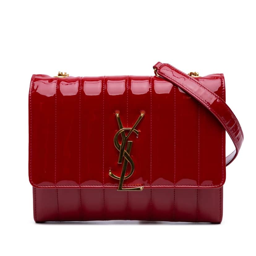 Saint Laurent Matelasse Patent Monogram Vicky Chain Wallet Red Leather Good condition - Front View