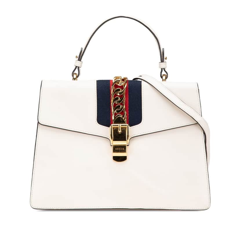 Gucci Medium Leather Sylvie Top Handle Bag White Leather Good condition - Front View
