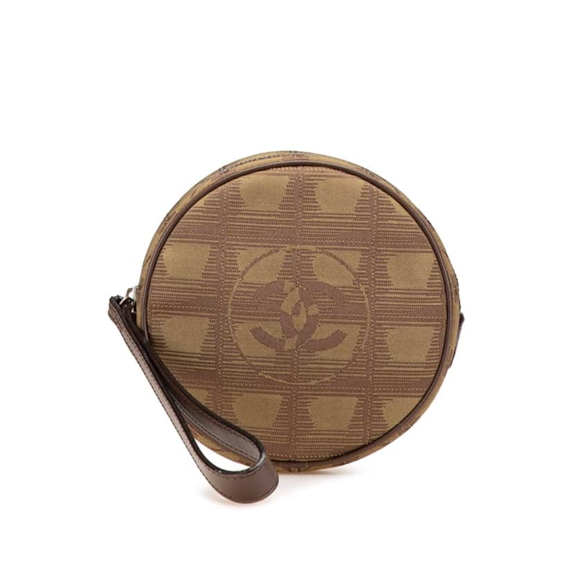 Chanel New Travel Line Nylon Round Pouch Brown Good condition - Front View