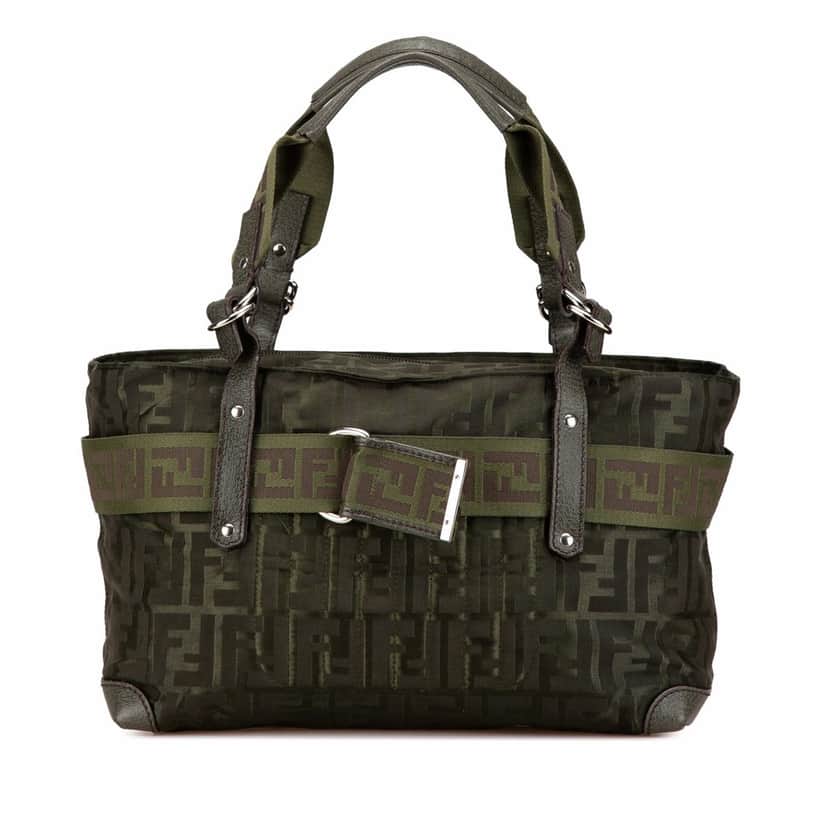 Fendi Medium Zucca Nylon Zip Code Handbag Green Good condition - Front View