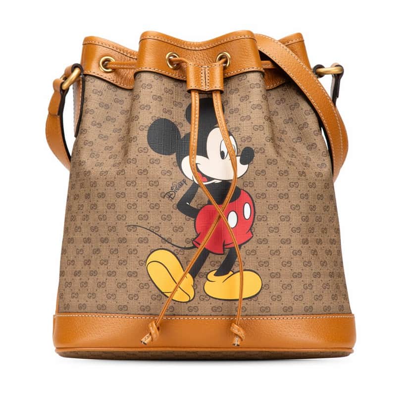 Gucci Micro GG Supreme Mickey Mouse Bucket Bag Brown Canvas Good condition - Front View