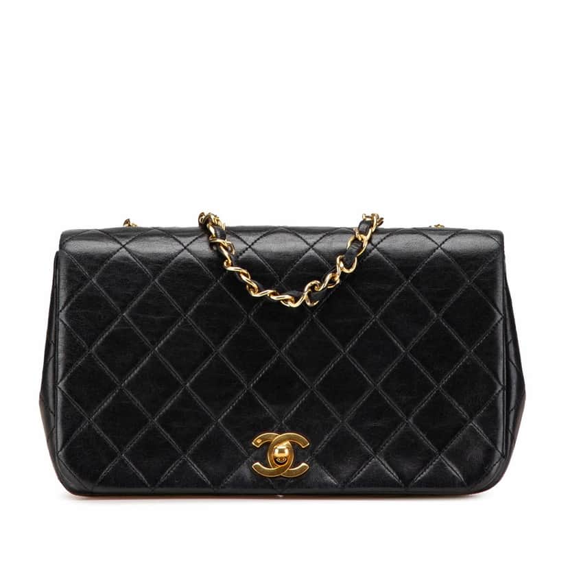 Chanel CC Quilted Lambskin Full Flap Black Leather Good condition - Front View