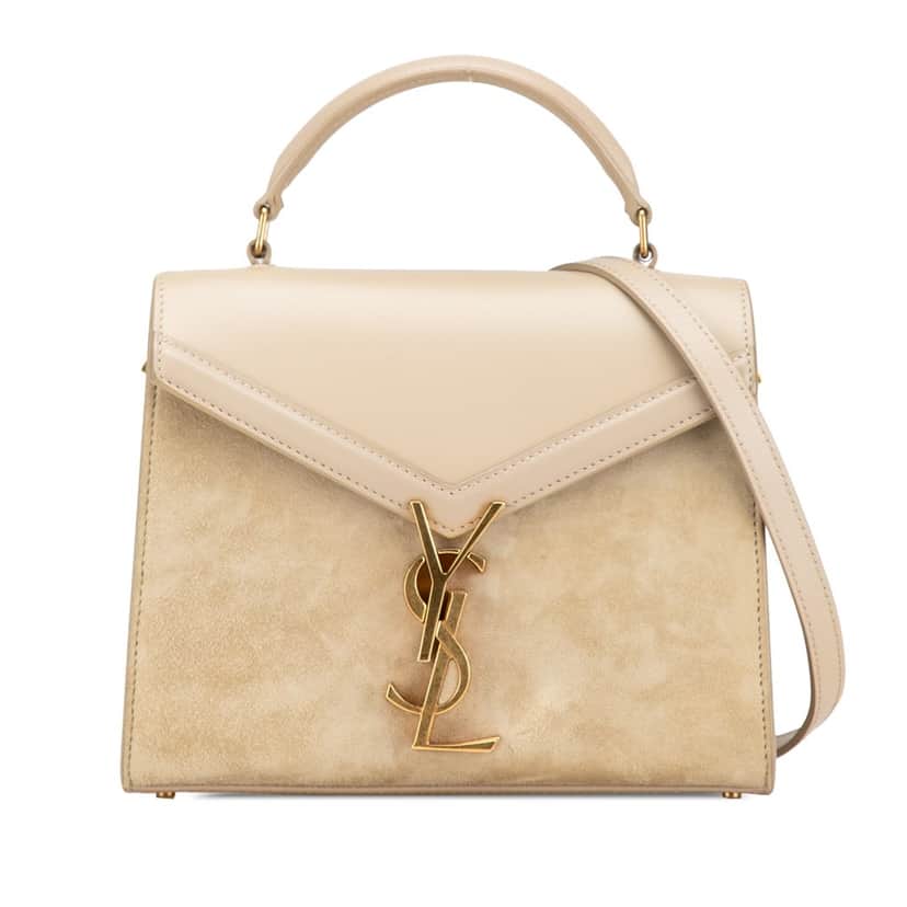 Saint Laurent Mini Suede and Calfskin Cassandra Top Handle Bag Brown Leather Good condition - Front View
