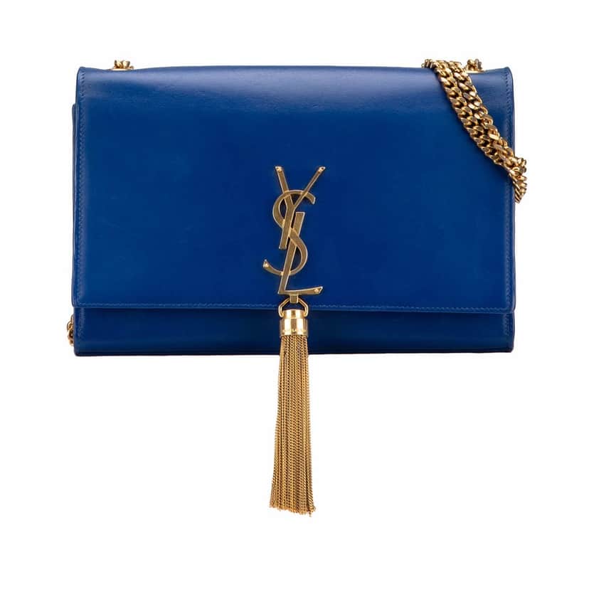 Saint Laurent Medium Smooth Calfskin Monogram Kate Tassel Crossbody Blue Leather Good condition - Front View