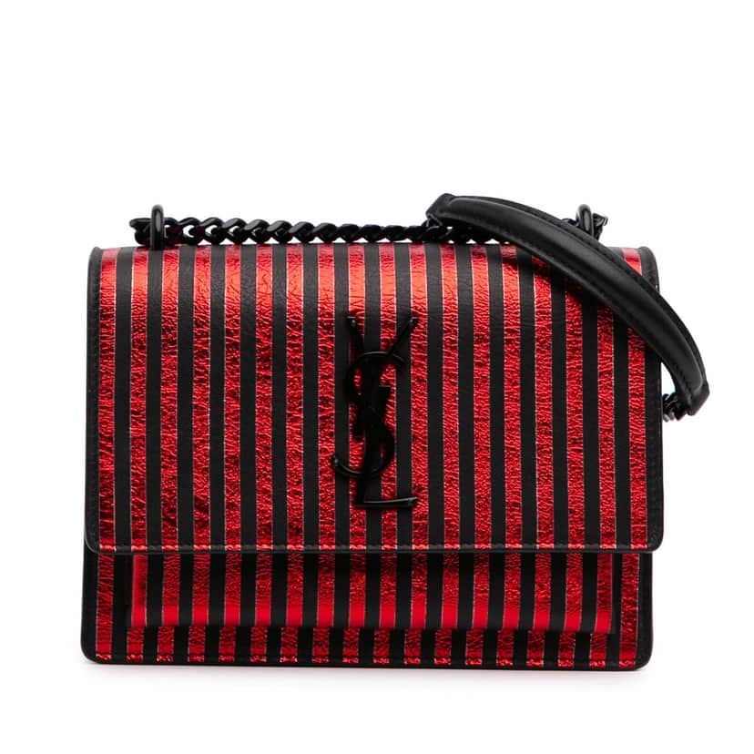 Saint Laurent Small Metallic Striped Canvas Monogram Sunset Crossbody Red Canvas Good condition - Front View