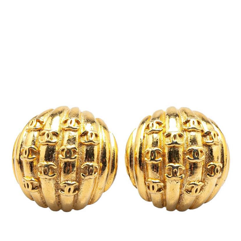 Chanel Gold Plated CC Dome Clip On Earrings Gold Metal Good condition - Front View