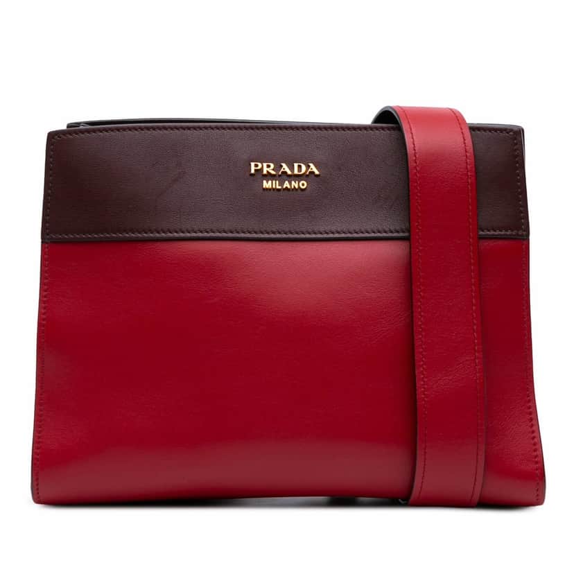 Prada City Calf Colorblock Bibliotheque Crossbody Red Leather Good condition - Front View