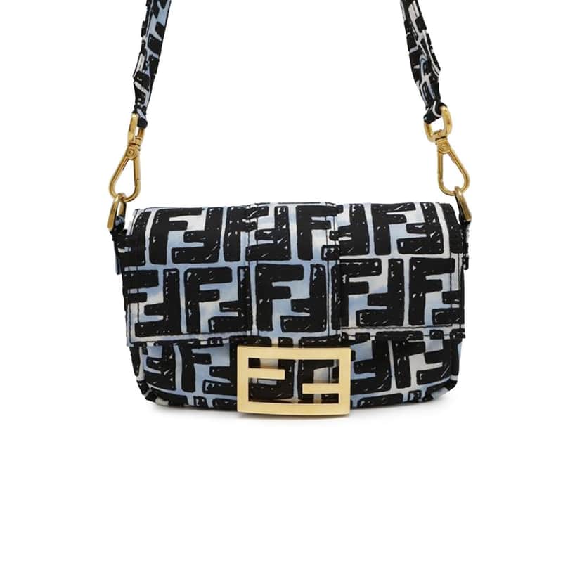 Fendi Joshua Vides Mini Zucca Nylon Convertible Baguette Satchel Blue Good condition - Front View