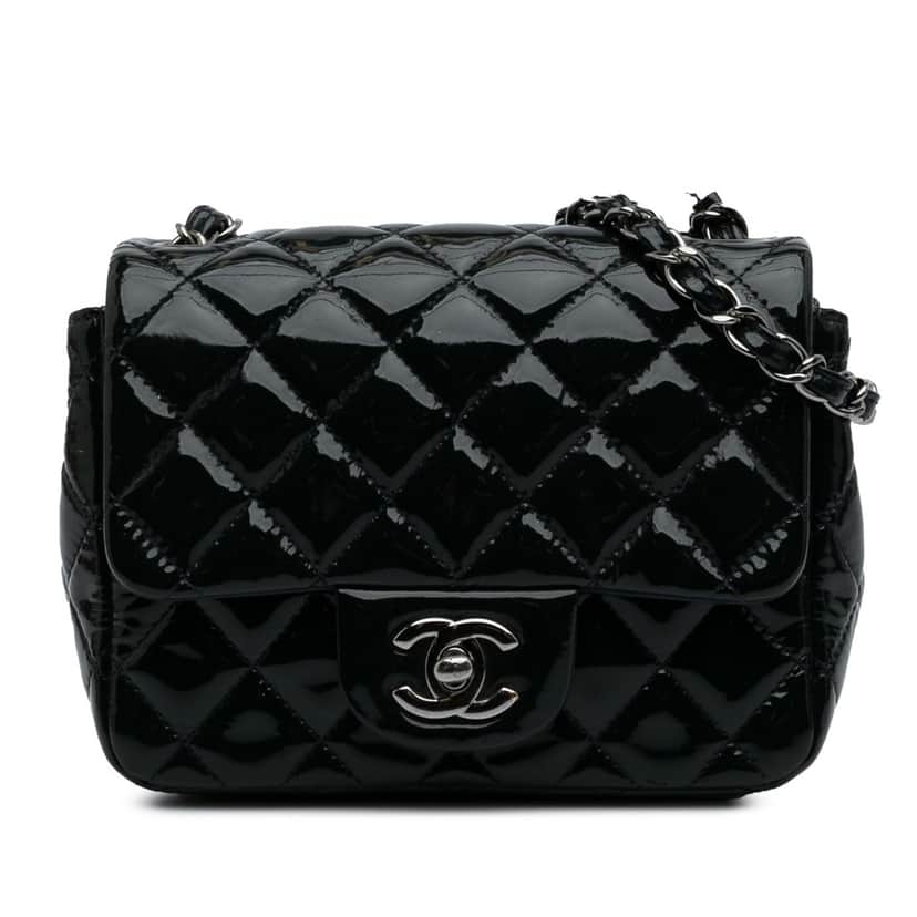 Chanel Mini Square Classic Patent Single Flap Blue Leather Good condition - Front View