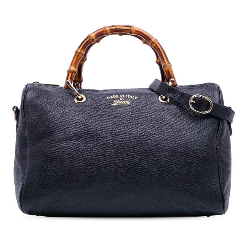 Gucci Medium Calfskin Bamboo Shopper Boston Bag Black Leather Good condition - Front View