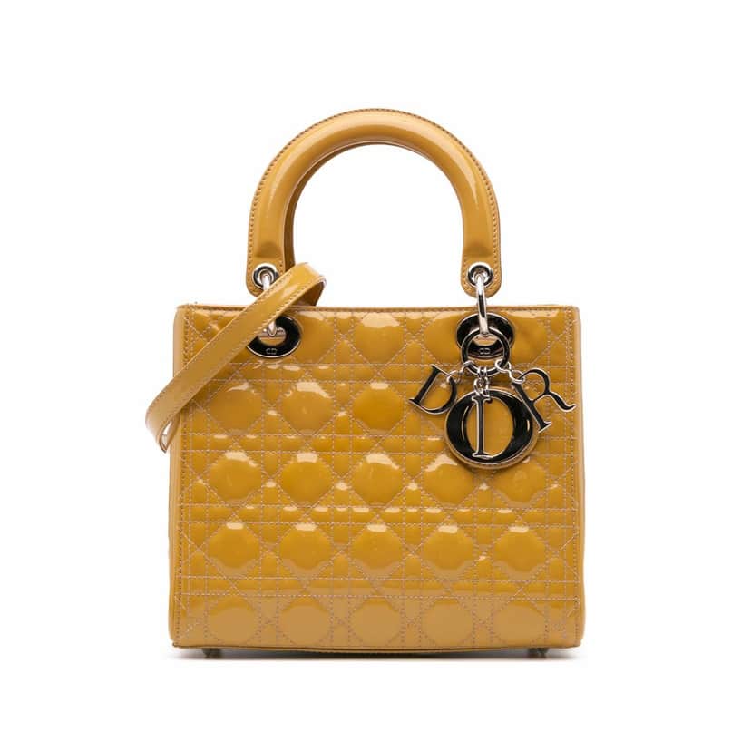 Dior Medium Patent Cannage Lady Dior Yellow Leather Good condition - Front View