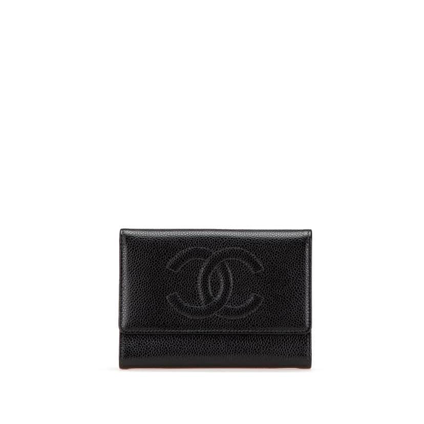 Chanel CC Caviar Trifold Wallet Black Leather Good condition - Front View