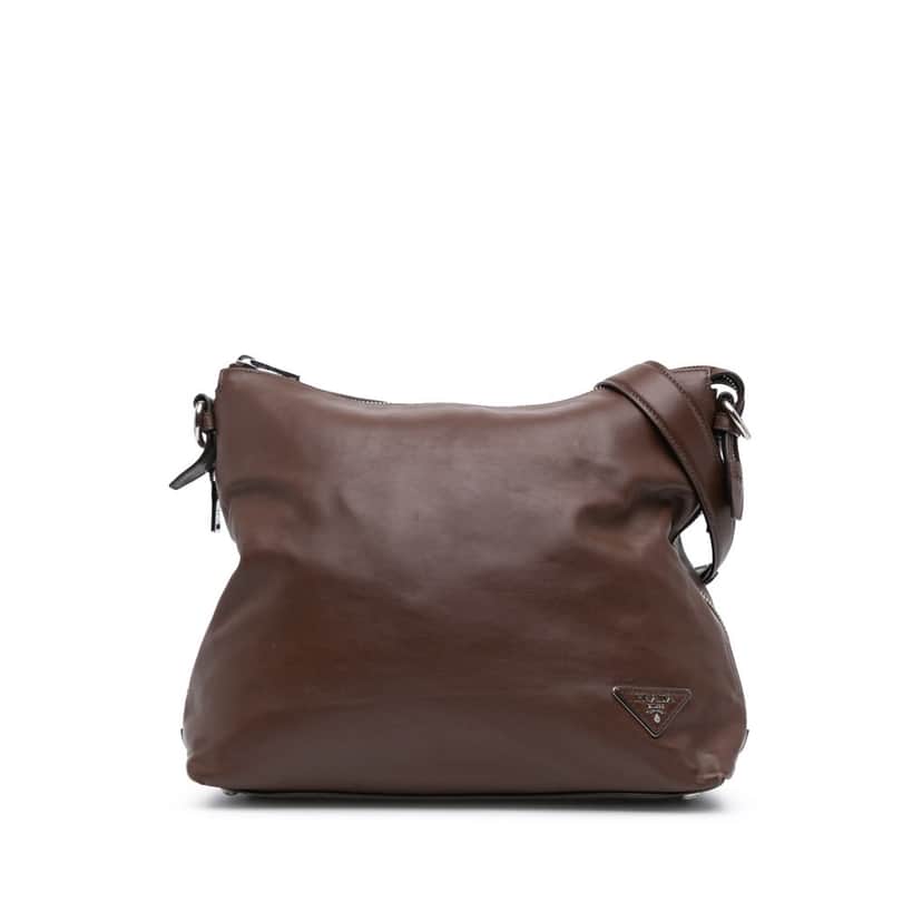 Prada Soft Calf Side Zip Hobo Brown Leather Good condition - Front View