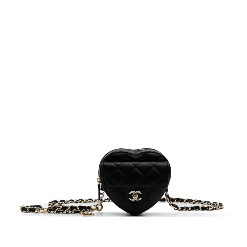 Chanel Mini Lambskin CC in Love Heart Belt Bag Black Leather Good condition - Front View