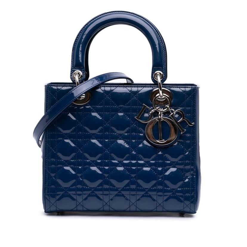 Dior Medium Patent Cannage Lady Dior Blue Leather Good condition - Front View