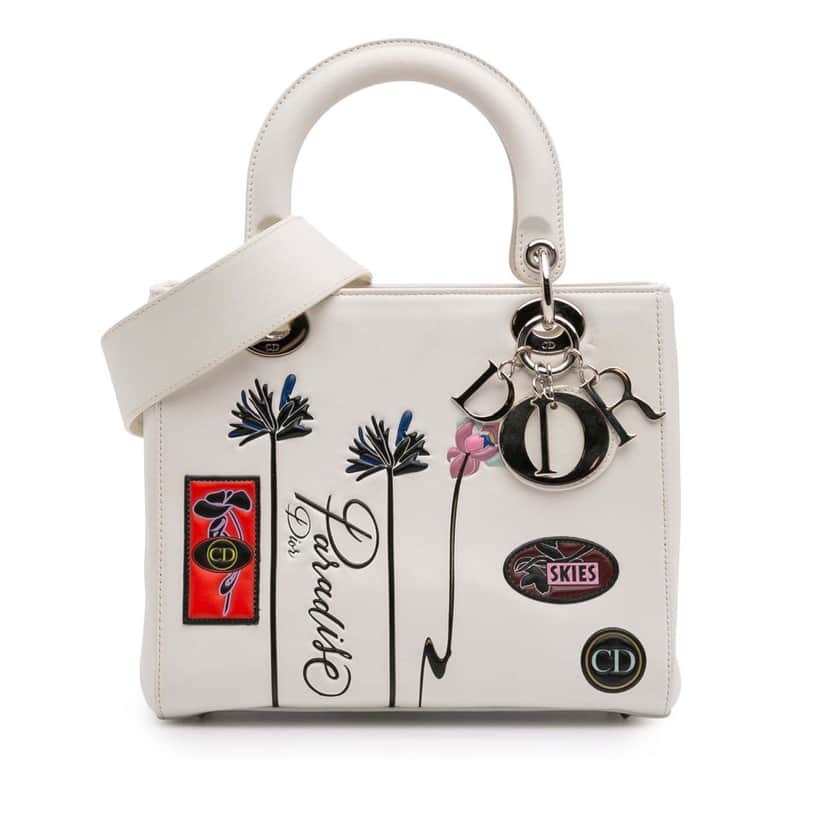 Dior Medium Lambskin Paradise Lady Dior White Leather Good condition - Front View