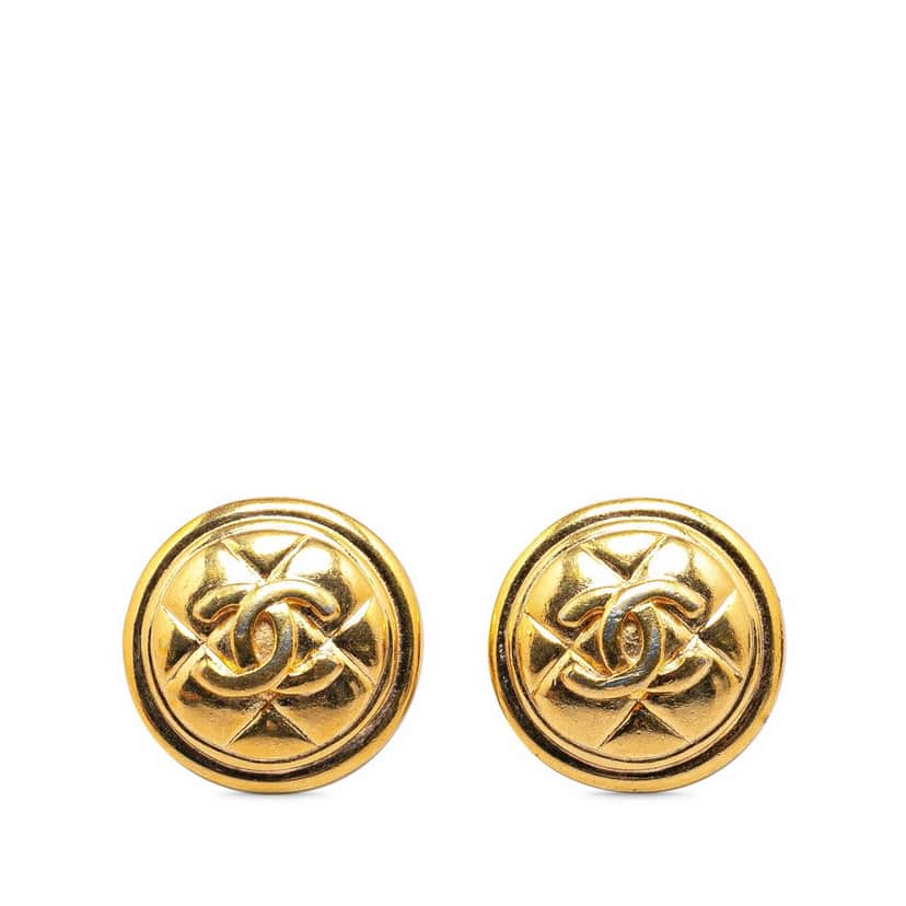 Chanel Gold Plated CC Quilted Clip On Earrings Gold Metal Good condition - Front View