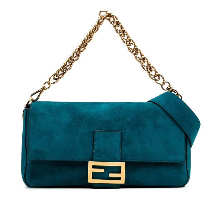 Fendi Large Suede Chamois Baguette Satchel Blue Leather Good condition - Front View