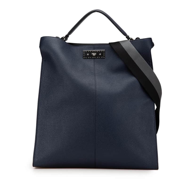 Fendi Leather Peekaboo X-Lite Fit Satchel Blue Leather Good condition - Front View