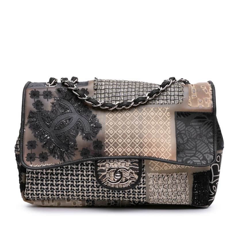 Chanel Jumbo PVC and Tweed Patchwork Single Flap White Fair condition - Front View
