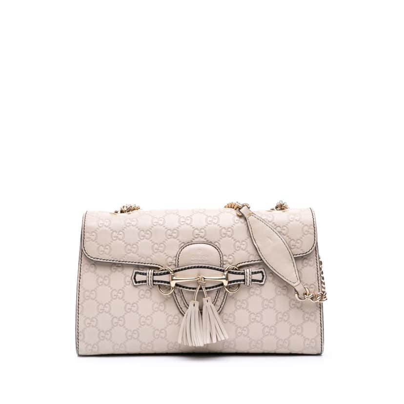Gucci Medium Guccissima Emily Shoulder Bag White Leather Good condition - Front View